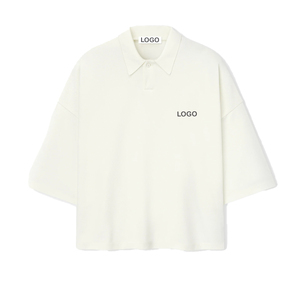 Men's trendy Oversized Cropped Polo <b>Sweatshirt</b> Men 3/4 Sleeve Cotton Pique Premium Streetwear OEM Casual Fashion men Top - Product Image 5