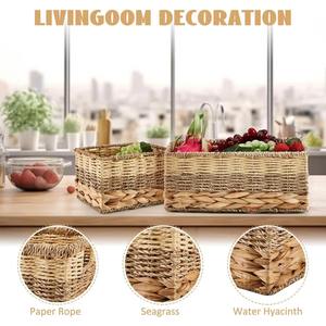 Juego de 4 cestas tejidas de jacinto de agua y algas marinas con asas, cestas de almacenamiento hechas a mano, venta al por mayor, ecológicas, hechas en Vietnam - Product Image 4