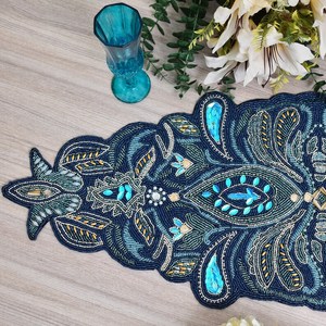 Ali Fashion Art AFA01 Chemin de table de luxe oriental fait main en tissu écologique, forme personnalisée, motif lotus perlé, épaisseur 5mm - Product Image 4