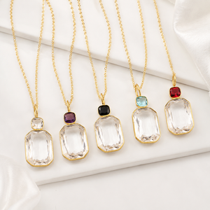 Geometric Gemstone Emerald Cut Crystal Quartz Brass Buddhism Fashion Pendant 18K Gold Plated Minimalist Statement Bezel Setting - Product Image 1