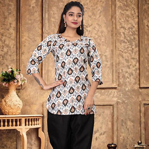 Ensemble de vêtements de détente en tissu magique imprimé blanc doux au toucher, 2 pièces, respirant, col rond, survêtement pour femmes, pantalon assorti - Product Image 1