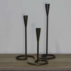 Juego de 3 candelabros de alambre de hierro negro Vintage de lujo, soporte decorativo de hierro forjado con Pilar recubierto de polvo para el hogar, Navidad, otros - Product Image 2