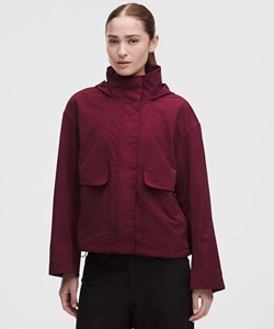 Veste utilitaire à capuche pour femme, couleur bordeaux, manches longues, coupe-vent, en polyester tissé, pour l'automne - Product Image 6