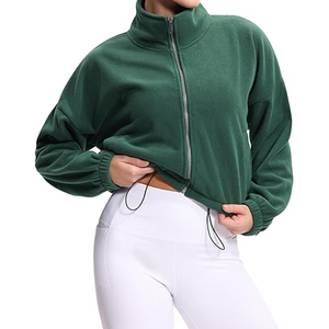 Women's Winter Hooded Full-Zip Fleece Cropped <b>Jacket</b> Adjustable Hem Streetwear Style 100% Cotton Windproof & Breathable - Product Image 4