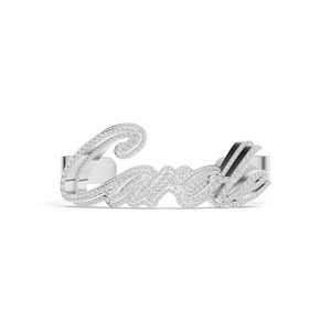 Aurum Diam <b>Silver</b> Open <b>Cuff</b> <b>Bracelet</b> Name Pendant Micro Pave Moissanite Charm EGI Certified Crown Shape Unisex Gift Stunning - Product Image 2