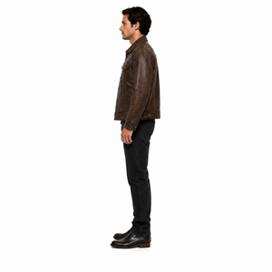 Veste plissée vintage marron pour homme, type II, en cuir de mouton pleine fleur 1,1 mm, respirante et durable, col montant - Product Image 3