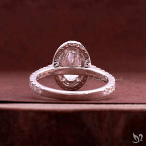 Anillo de Diamantes Ovalados con Halo, 1 Quilate, Piedra Central Cultivada en Laboratorio, Banda Delgada con Pavé, Anillo de Compromiso de Oro Blanco para Novia - Product Image 3
