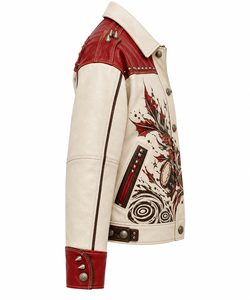 Chaqueta de Cuero Genuino de Vaca Hecha a Medida para Mujer, Diseño Vintage con Estampado Gráfico, Remaches, Estilo Punk Biker, Servicio OEM ODM - Product Image 3