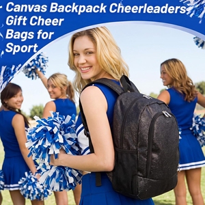 Ensemble de sacs à dos de cheerleading en polyester noir personnalisé avec impression pailletée, broderie de logo de groupe en vrac, OEM - Product Image 3