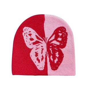 Gorro Unisex Negro con Patrón de Mariposa Blanca, 100% Acrílico, Tejido, Estilo Casual para Invierno - Product Image 5