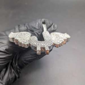 Moissanite Wing Letter Initial Pendant 925 <b>Silver</b> Hip Hop <b>Charm</b> Custom Rapper Jewelry - Product Image 5