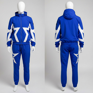 Custom Winter Plus Size Mens Blue Tracksuit <b>Star</b> Pattern Windbreaker <b>Jacket</b> Sweatpants Set Athletic Tech Fleece Gym Wear Jogging - Product Image 4