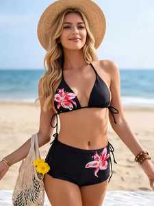 Traje de Baño de Talla Grande con Top Bandeau y Braguita de Cintura Alta, Escote Hombros Descubiertos, Ecológico, Transpirable, de Spandex y Poliéster - Product Image 3