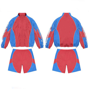 Mens 145 GSM Polyester Taslon Windbreaker and Shorts Set Black <b>Yellow</b> Panel Custom Embroidery Logo Windbreaker Shorts for Men - Product Image 3