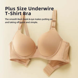 Sujetador tipo camiseta con aros, copas acolchadas finas y suaves, cobertura total, talla grande 44, diseño elegante y personalizado para busto grande, fabricante ODM. - Product Image 2