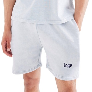 Shorts pour homme personnalisés 2024, poids lourd, délavés à l'acide, style streetwear vintage, tissu en molleton, patchwork, broderie, décontracté, uni, 100% coton - Product Image 1