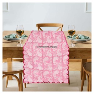 Hand Block Floral Print Indian Cotton Embroidery Edge <b>Table</b> <b>Runner</b> for Wedding Events Home Decor Hotel Restaurant Bohemian Style - Product Image 5