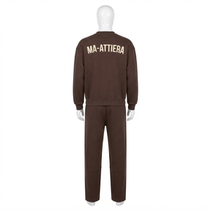 Conjunto de Sudadera y Pantalones Deportivos para Hombre, Color Marrón Chocolate, Cuello Redondo, Estilo Casual, Oversize, Ropa Deportiva de Dos Piezas - Product Image 4