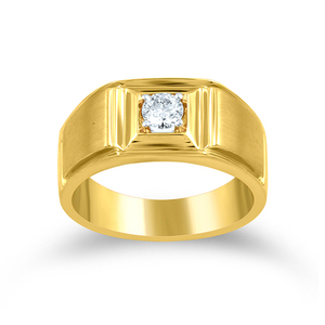 Anillo Solitario para Hombre Solo Shine, Anillo de Oro Amarillo con Diamante Cuadrado, Anillo de Sello Moderno con Diseño Geométrico - Product Image 1