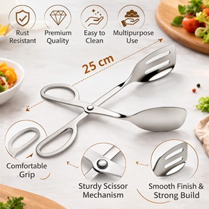 Stainless Steel Rust Resistant Scissor <b>Tong</b> for Kitchen & <b>Serving</b> | Multipurpose Salad Bread & Food <b>Serving</b> | Silver | 25 cm - Product Image 3