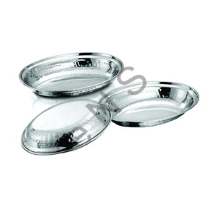 Vente en gros d'ustensiles de cuisine en acier inoxydable de qualité supérieure bol d'entrée ovale profond paroi unique martelé couleur argent écologique - Product Image 1