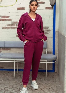 Custom Women's Casual Hooded Two-Piece Winter Tracksuit Set with Joggers and <b>Crop</b> <b>Top</b>-100% Cotton - Product Image 3