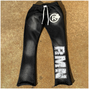 OEM Manufacture Custom High Quality Winter Vintage Distressed Screen Print Men Baggy Jogger Set Acid <b>Wash</b> Rhinestone 100% Cotton - Product Image 6