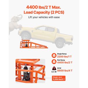 Rampe Idrauliche per Auto 2 Pezzi, Capacità 5T (11000 Libbre), Altezza di Sollevamento 10-14,2 Pollici, Sollevatori Portatili per Veicoli Pesanti, Auto e SUV - Product Image 4