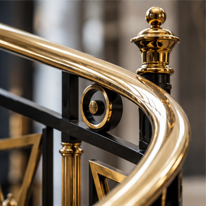 Regency <b>Black</b> and Gold Balustrade Railing with Geometric Triangle Panels and Curved Polished <b>Handrail</b> - Product Image 2