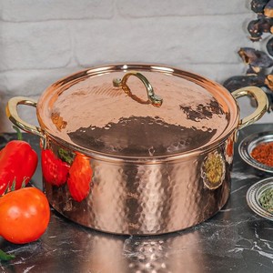 Professional Copper Stock <b>Pot</b> with Lid Durable <b>Cooking</b> Casserole for Kitchen Restaurant Hotel Use High Quality Finish - Product Image 3
