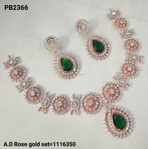 American Diamond Rose Gold Polish Water Drop & Flower Design Conjunto de joyería al por mayor con pendiente Collar Set Regalos para mujeres - Product Image 2