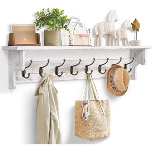 <b>Wood</b> Wall Mounted Hook Rack 8 Hooks Rustic Style Space Saving For <b>Clothing</b> Storage - Product Image 5