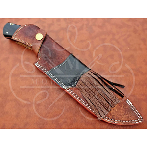 Couteau Bowie MORTAL SAGA en acier Damas forgé à la main, haute qualité, avec trou pour le pouce, manche en bois de rose, étui en cuir, design compact pour - Product Image 4