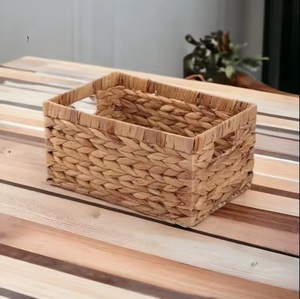 Woven <b>Basket</b> Natural Water Hyacinth Rectangle Storage <b>Basket</b> With <b>Handles</b> Rustic Multi Purpose Organizer - Product Image 5