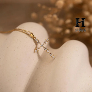 Pear Cut Lab Grown Diamond Cross <b>Pendant</b> 14K <b>Solid</b> <b>Gold</b> Minimalist Marquise Diamond Cross <b>Pendant</b> for Women IGI Certified - Product Image 4