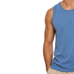 Débardeur sans manches bleu personnalisé avec logo dragon minimaliste imprimé – Gilet en coton personnalisé pour homme, col rond, style décontracté streetwear estival - Product Image 3
