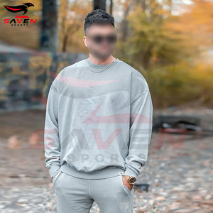 Highest Quality <b>Mens</b> Drop Shoulder Sweatshirt Bulk Loose Fit Plain Light Grey Crew Neck Heavy Fabric <b>Fleece</b> Pullover <b>Tops</b> - Product Image 5