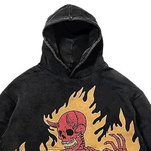 Fabricant de vêtements streetwear d'hiver personnalisés, sweat à capuche pour homme à épaules tombantes, coupe courte, vintage, effet usé, délavé à l'acide, imprimé graphique DTG - Product Image 2
