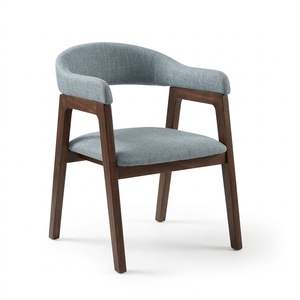 Fauteuil de salle à manger moderne en bois massif, finition noyer, dossier en forme de baril, chaise d'appoint en tissu, pour hôtel, restaurant, café, aménagements artistiques, meubles - Product Image 1