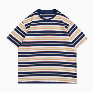 เสื้อยืดลายทางผ้าฝ้ายหนานุ่มสำหรับผู้ชาย สไตล์ลำลอง ทนทาน ไม่เป็นขุย เหมาะสำหรับฤดูร้อน สไตล์อเมริกันสุดฮิต - Product Image 6