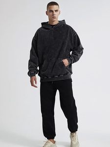 Sweat à capuche imprimé Oorha pour homme, décontracté, à manches longues, tricoté 100 % coton, avec logo frontal, coupe ample, style hiver, respirant, délavé à l'acide - Product Image 3