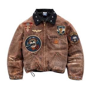 Chaqueta de Mezclilla Vintage para Hombre 2026, con Parches Bordados, Cierre de Cremallera, Estilo Motero, para Invierno - Product Image 2