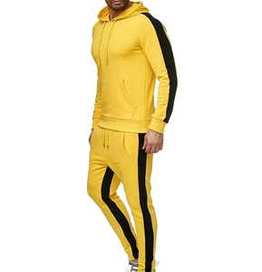 Conjunto Deportivo Amarillo de 2 Piezas para Hombre, Sudadera con Capucha y Pantalones Deportivos de Color Sólido con Bolsillos Laterales, Traje para Correr en Invierno - Product Image 1