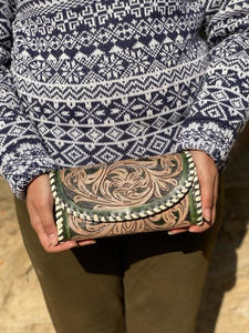 Cartera tallada a mano, funda de teléfono de embrague, elegante, multiusos, carteras de cuero occidental, Cartera de Color marrón para mujer - Product Image 6