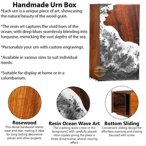 Ocean Inspired Resin & Natural Wood Cremation Urn Handmade Blue Wave Funeral Ashes Box by AYAANS - Product Image 2