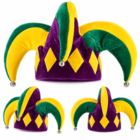 Chapeau de farsouille en peluche personnalisé violet, vert et or pour le Mardi Gras avec clochettes, chapeau de fête de carnaval pour adulte