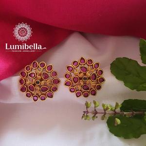 14K Gold Plated Peacock Stud Earrings with Pearl and Diamond Accents - Product Image 3