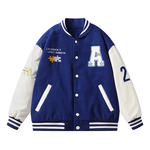 Winter Custom Front Logo Breathable Worsted Fabric Custom Men'<b>s</b> Letterman Real Varsity <b>Jacket</b> Stand Ribbed Collar - Product Image 6