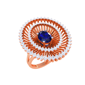 Anillo de cóctel de lujo con zafiro azul y oro rosa para mujer, joyería de boda - Product Image 2