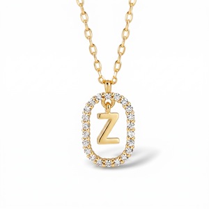 จี้ตัวอักษร Z สีทองเหลืองประดับเพชรแบบฝังขอบ ดีไซน์คลาสสิก เหมาะสำหรับทุกเพศ ใส่ได้ทุกวัน - Product Image 3